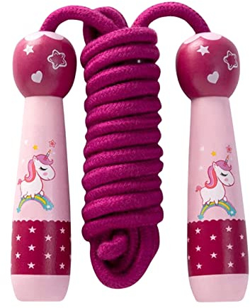 Springseil Kinder, Springseil Kinder mit Cartoon Holzgriff, Einhorn Speed Rope, Kinder Einstellbar Baumwollseil für Jungen und Mädchen, Sport Training