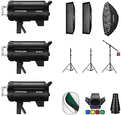 Godox 3 Pack DP600IIIV 1800Ws GN106 Studio Flash Strobe Speedlite Kit,5800K Bowens Mount Professional Monolight Light for Studio Video Shooting Photography