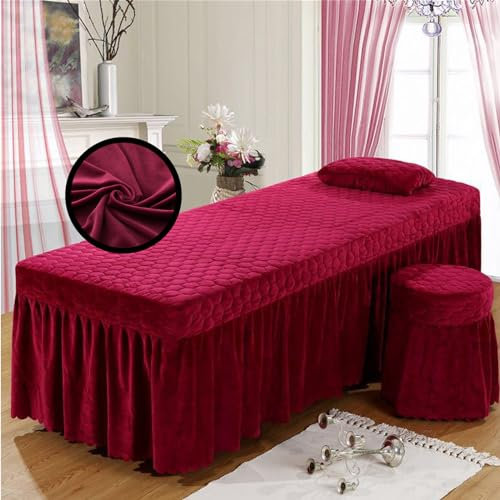 Highdi Bezug für Massageliege mit Loch, Waschbare Kristall Samt Beauty Bettbezug Elastisches Massagetische Bezug Weiches Atmungsaktiv Massagebett für Spas, Salons (70x185,Wein)