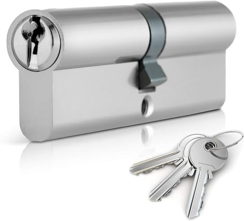 Chrome 35/35 Euro Cylinder Lock (70mm), Euro Door Barrel Lock with 3 Keys, Anti-Bump, Anti-Drill and Anti-Pick Door Lock with Key (Chrome, 35/35)