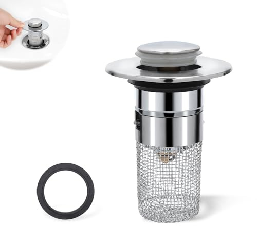 Stainless Steel Floor Drain Filter for 1.2-1.45 Inch Diameter Sink, Pop-Up Sink Drain Filter Multifunctional Bathtub Sink Drainer Bathroom Sink Stopper with Detachable Filter Basket