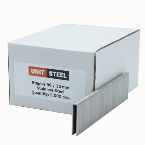 UnitSteel Type 90 Heftklammern - Beinlänge 30mm, 5.000 stück, Rostfrei Stahl, Haubold type 6000, Prebena Type E, für das Tischlerhandwerk, die Innenarchitektur und die Möbelindustrie