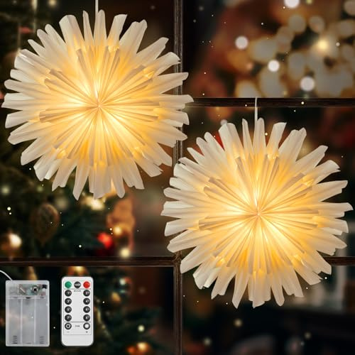 Lewondr Weihnachtsstern Beleuchtet 2 Stück, 45cm Papiersterne Weihnachten
