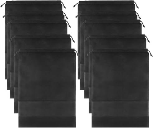 10 Pack Schuhsäcke für die Reise, 32 * 44CM große Non-Woven Drawstring Travel Shoe Bags für das Packen, wasserdicht staubdicht Portable Travel Shoe Storage Bag mit Seil für Männer und Frauen, schwarz