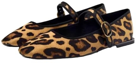 BAISOILIHA Dam retro leopard balett flätor spänne rem Mary Jane Flats ballerina skor rund tå ballerina skor, Leopard 03, 37 EU