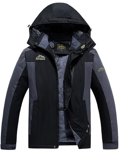 Generisch Regenjacke Herren Gefüttert Wasserdicht Warm Winterjacke Outdoorjacke mit Kapuze Atmungsaktiv Fleecejacke Outdoor Winddicht Funktionsjacke Windjacke Sport Fahrrad Skijacke Übergangsjacke