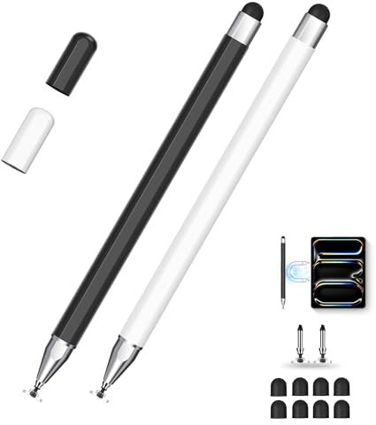 Universeller Tablet-Stift mit Dual-Tip – Präzisionsspitze, Kein Aufladen nötig, Magnetische Befestigung – Kompatibel mit IOS, Android, Surface & Smartphones – Schwarz/Weiß