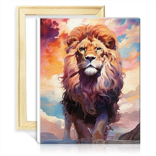 LiHEQING Ölgemälde „Löwe“ auf Leinwand, Ölgemälde-Set für Kinder mit Pinseln und Acrylfarbe für die Dekoration im Wohnzimmer zu Hause, ohne Rahmen (60 x 75 cm)
