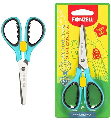 FONZELL Sicherheitsschere mit Sicherheitsverschluss – Blau, 14 cm