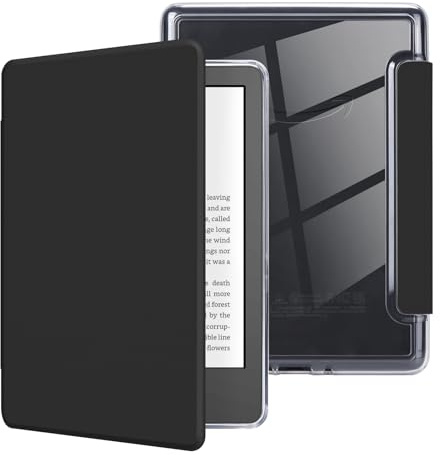MOROCK Schutzhülle für Kindle (11. Generation, Version 2024/2022), leichtes PU-Leder und transparente Acryl-Rückseite, automatische Sleep/Wake-Hülle für Kindle 11. Generation 2024/2022, Schwarz