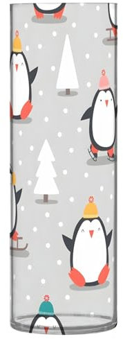 Happy Snow - Jarrones cilíndricos de pingüino para mesa, jarrón de plástico grande personalizado con bonito estampado para decoración del hogar, 11.8 x 3.9 pulgadas