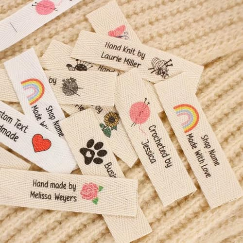 Personalisierte Kleidungsetiketten, Näh-Twill-Etiketten, Baumwoll-Foldover, Individuelles Textlogo, Handgemachte Artikel, Faltetiketten 20/50/100 Stück