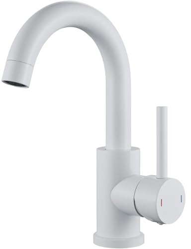 F-DEEN Rubinetto Bagno Lavabo Bianco, Miscelatore Bagno Girevole a 360°, Moderno Rubinetto Miscelatore Monocomando per Lavello, Bianco, Acciaio Inox