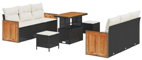 vidaXL 9-dela trädgårdsoff set med kuddar Svart Poly Rattan Akacia