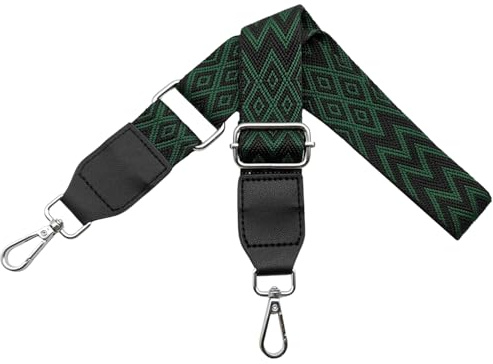 Taschengurte zum Wechseln Schultergurt für Taschen Breit 3.8 cm aus Leder mit Silber Karabiner Schulterriemen Umhängegurt Taschenriemen für Damen Taschen, DIY Zubehör, Schwarz/Grün, W16