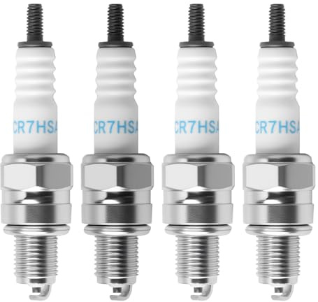 Zündkerzen CR7HSA 4 Stück für Motorroller, Mofa, Motorrad – Ersatz für NGK 4549 C7HSA, entstört, 10 mm Gewinde, 0,7 mm Abstand, hohe Zündleistung, für 4-Takt GY6 139QMB Motoren