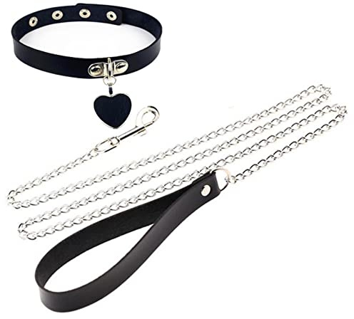 Body Mesh Bijoux Accessoires Amour Forme Pendentif Chaîne à Maillons Métal Femmes Collier Collier Sexy Traction Punk Cloche Choker Corde Accessoires Sexy Costumes d'Halloween pour, taille unique, Cuir
