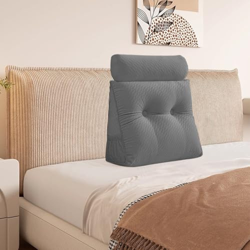 JIANCNGU Velvet Headboard Wedge Coussin avec Roll Coussin,Couverture Amovible lit de Jour Oreiller de tête, Appui de positionnement du Dossier Oreiller Repos Lecture Relaxant (Gris, 60 * 50 * 20cm)