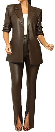 HEONSATI Tuta Elegante Donna Curvy Completo da Lavoro Manica Lunga Aperto Davanti Colletto Casual Tuta da Cerimonia Eleganti Complete Ufficio Giacche E Pantalone con Bottoni Abito Due Pezzi