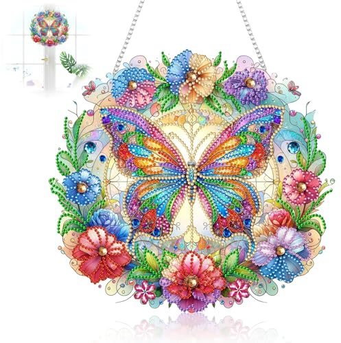 SoeUyd Diamond Painting Schmetterling, Diamond Painting Fensterbilder Beidseitig, Diamonds Paintings Erwachsene für Fensterwand und Eingangsdekoration, für Kreative Kunstwerke und Entspannung