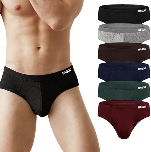HAGOT 6 Pack Men's Modal Briefs Underwear, Men's Stretch Briefs, Soft and Comfortable Underpants Multipack, Black