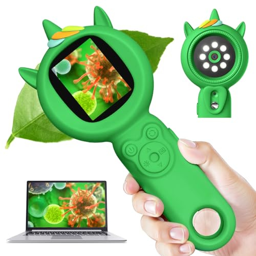 Acoath Mikroskop für Kinder, Autofokus Digitales Mikroskop mit 2,0-Zoll-Bildschirm, Wiederaufladbares Handy Mini-mikroskop 8 LEDs Weihnachten Abenteuer für Kinder 5 6 7 8 9 10 11 12