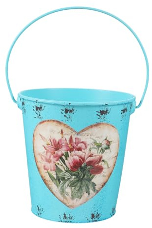 FUTUREORYY Seau en Métal Poignée pour Jardinière De Fleurs, Pot De Fleurs Bleu Moyen, Décoration Intérieure Et Balcon, Support Pratique pour Plantes Succulentes Et Vertes