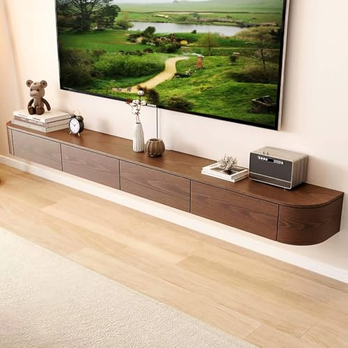 NOYHHAV Meuble TV Flottant, Support TV Mural avec Espace de Rangement-Bois massif-Noyer-200CM