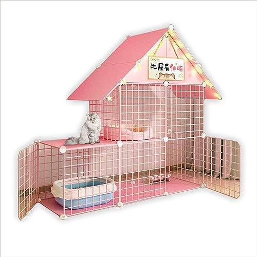 Stor kattbur med hängmatta husdjur hem litet djurhus avtagbar lekhage, idealisk för katter, marsvin, kaniner, små djur, rosa (Storlek: 11 x 39 x 110 cm, färg: Deluxe)