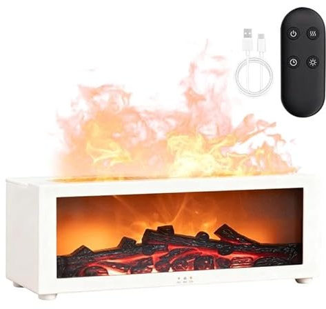 Rppiup Aroma Diffuser,Simulierte Flamme Diffuser ätherische öle mit 7 Farben Nachtlicht und Musik, Duftöl Diffuser Humidifier mit 3-Timing & Automatischer Abschaltschutz, Oil Diffusers (Weiß)