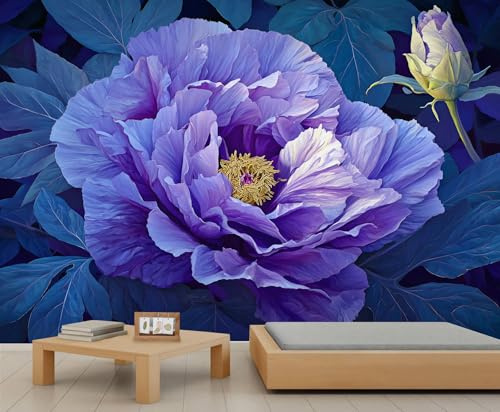 Lila Pfingstrose Blumentapete Blumen Kinder Tapete Dunkle botanische Wandbild für Mädchen Schlafzimmer Wohnzimmer 450 x 300 cm