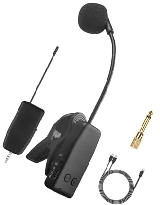 BEALIFE Robustes, kabelloses Ansteckmikrofon für Saxophon und Trompete, inklusive Empfänger und Sender, praktisches Paket.