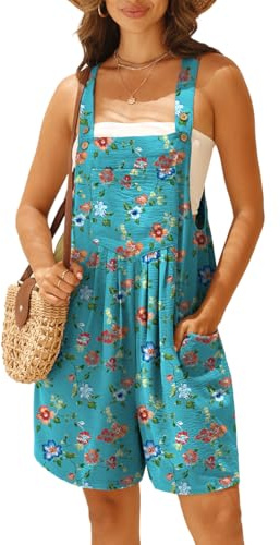 IWOLLENCE Short Dungarees For Women UK Adjustable Shoulder Straps Sleeveless Rompers with Front Pocket Maternity Jumpsuit (Orange Safflower, M)