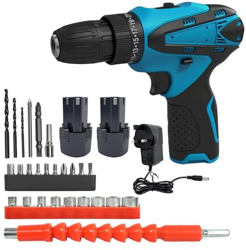 Starmingstm Atornillador con batería, 12V, más de 25 ajustes de torque, 2 velocidades, luz LED, diseño sin cable, pequeño atornillador de batería para paredes de perforación, madera