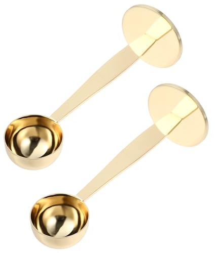 Mikikit Cuillère Doseuse à Café en Acier Inoxydable, Tasseur à Expresso Doré, Lot de 2 Pièces, Outil Pratique pour Mesurer et Tasser le Café Moulu, Usage Maison et Expresso