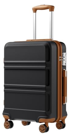 Kono Valise Cabine 20 Pouces, Trolley Rigide Léger ABS+PC, Roues Pivotantes 360° avec Serrure TSA, Noir/Marron