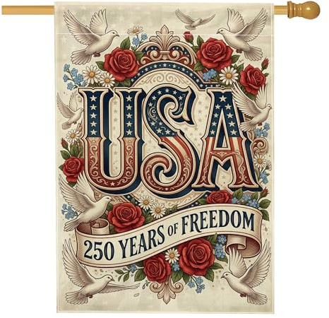 Drapeau de maison colombes, drapeau patriotique vintage avec roses, étoiles, jour de l'indépendance, rouge, double face en toile de jute pour extérieur, terrasse, cour, pelouse, entrée, balcon, 71,1 x