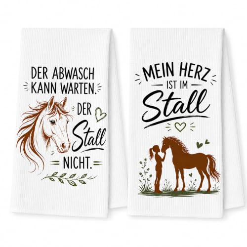 YJAUBKJOG 2er Set Geschirrtücher Pferde Mädchen Geschenk Saugstark | 40x60cm große Tücher zum Abtrocknen. Ein charmantes Design zeigt ein mädchen auf dem pferd für gemütliche Momente.