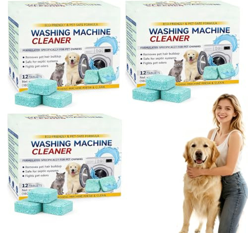 Pastilles nettoyantes puissantes pour lave-linge, nettoyant pour machine à laver, pastilles pour lave-linge pour les propriétaires d'animaux, éliminent les poils d'animaux tenaces (3pc)