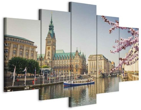 murando - Leinwandbild Stadt Rathaus, 200x100 cm, 5-teilig, Schlafzimmer | Hochwertige Leinwand, sofort aufhängbar, ideal fürs Wohn- oder Schlafzimmer, wasserfest und lichtecht, langlebig, stilvoll