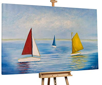KunstLoft® XXL Gemälde 'Segeltörn' 180x120cm | original handgemalte Bilder | Meer Segeln Urlaub Bunt Blau Bunt | Leinwand-Bild Ölgemälde einteilig groß | Modernes Kunst Ölbild