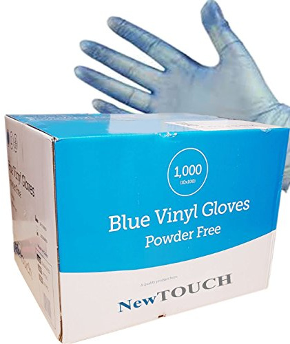 NewTOUCH Disposable Powder Free Blue Vinyl Gloves Latex Free Gloves x 1000 (Blue Vinyl, Large)