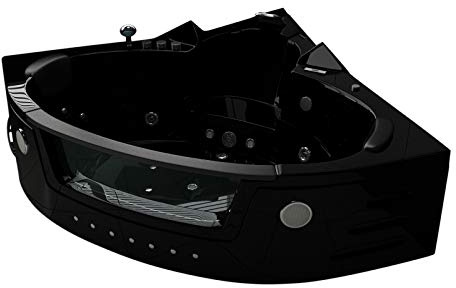 Jet-Line Bain à remous whirlpool 'Villa Carlotta en noir baignoire d'angle 153 x 153 cm SPA massant avec jets d'air et jets d'eau, avec chauffage et LED illumination