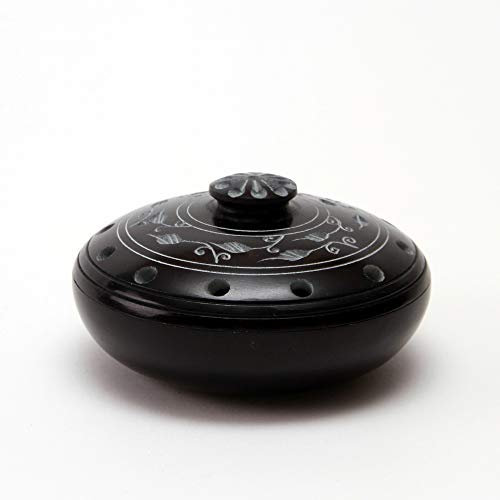 Bitto Cuenco para Incienso Soporte para Varilla de Incienso Mandala Softstone Azul con Tapa, A 5 cm, Ø 10 cm Deco Fragancia.