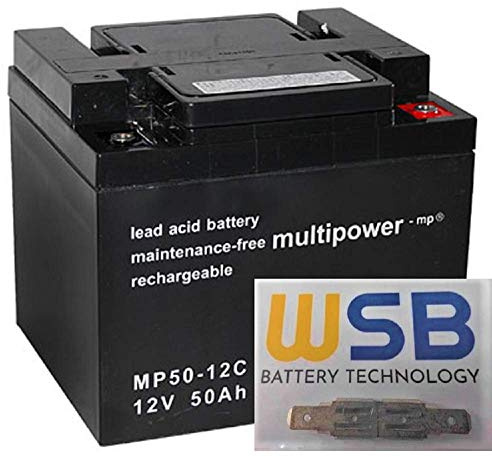 2X AGM 12V / 50Ah Blei-Akku - MP50-12C Zyklenfest kompatibel WP50-12NE, 12LCP-50, REC50-12I + WSB Adapter