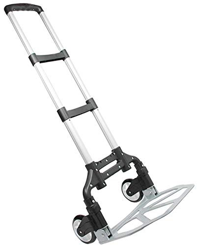 HELO Alu Transportkarre Sackkarre klappbar (EIN-Knopf Bedienung), Handkarre bis 85 kg belastbar bei nur 3,44 kg Gewicht, kompakt zusammenklappbar, 3-Fach höhenverstellbar, kugelgelagerte Räder