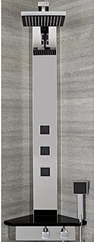 Milano Astley Corner Thermostatic Shower Tower Panel Head Hand Shower Body Jets - Chrome Black