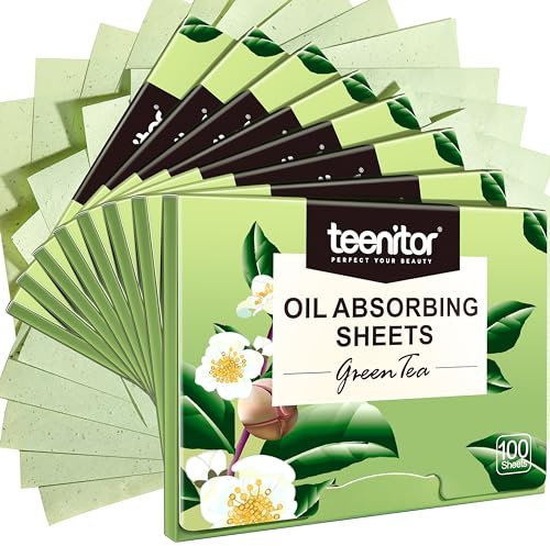 Teenitor Oil Blotting Sheets, 100 Sheets Green Tea Oil Absorbing Tissues Paper, Large 10cmx7cm Oil Blotters, Oil Blotting Paper
