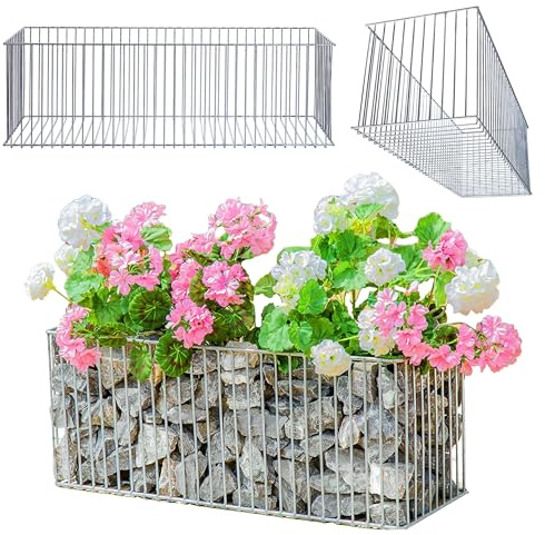 KADAX Gabionen-Pflanzkorb, Gabione, rechteckiger Pflanzkübel aus verzinktem Stahl, Steinkorb, Blumentopf, Hochbeete, Pflanzkasten, Pflanzgefäß für Draußen, Blumen, Garten, Deko (98 x 33 x 32 cm)