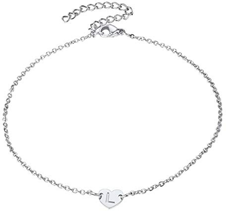 FindChic Damen Fußkettchen mit L Buchstabe Anhänger Mädchen Alphabet Fußkette kostenlos Schmuckbox